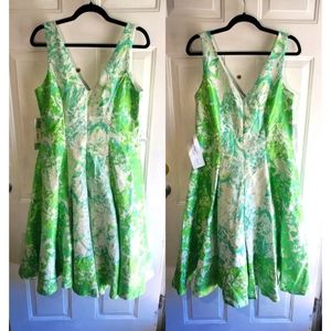 Kate Unger Green Floral Print Cocktail Dress